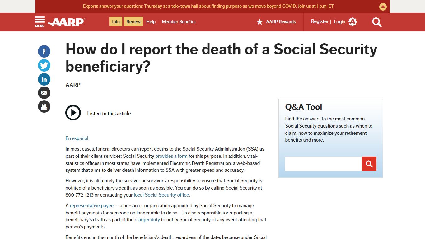 How To Report A Death To Social Security - AARP